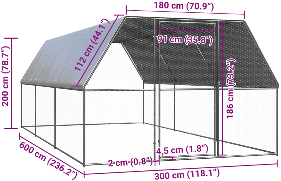 Lauko narvas viščiukams, 3x6x2m, galvanizuotas plienas
