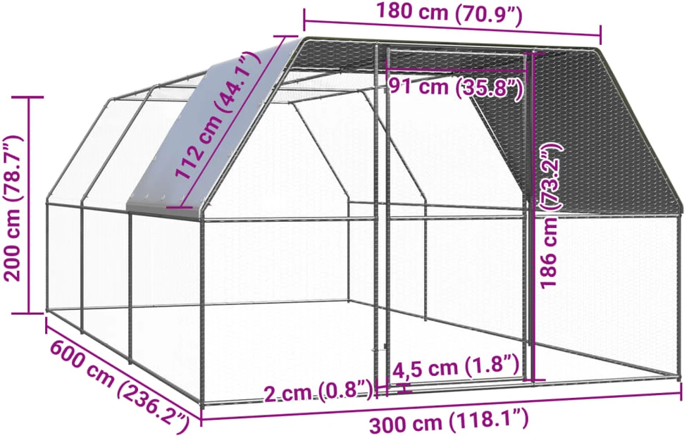 Lauko narvas viščiukams, 3x6x2m, galvanizuotas plienas