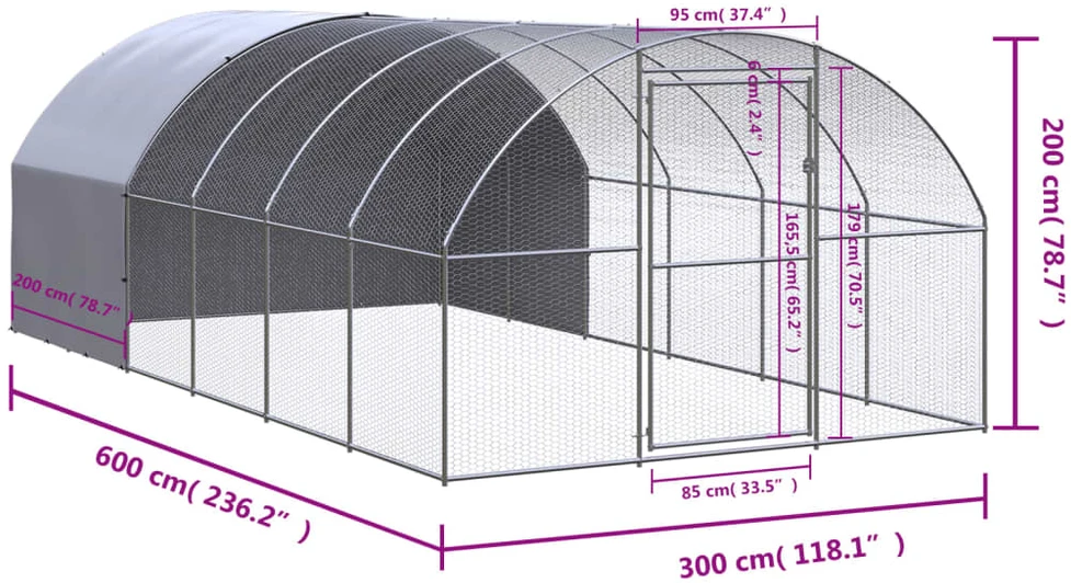 Lauko narvas viščiukams, 3x6x2m, galvanizuotas plienas
