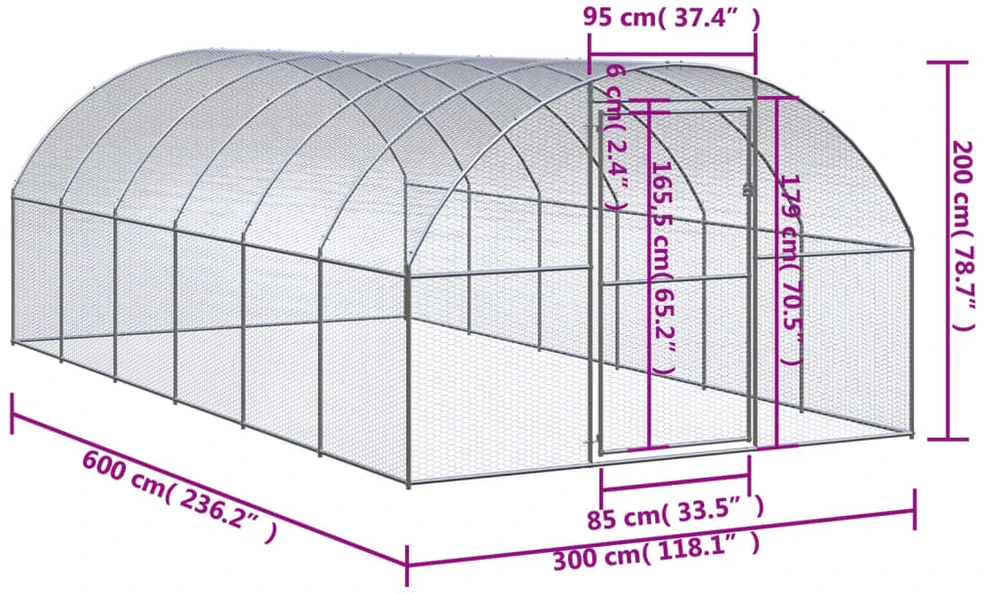 Lauko narvas viščiukams, 3x6x2m, galvanizuotas plienas