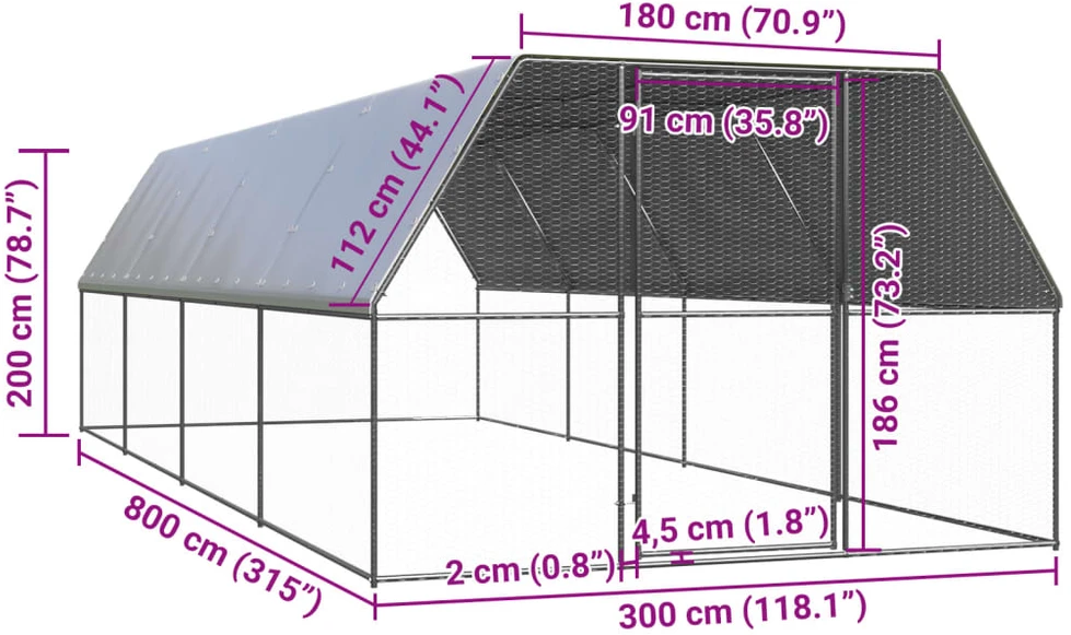 Lauko narvas viščiukams, 3x8x2m, galvanizuotas plienas