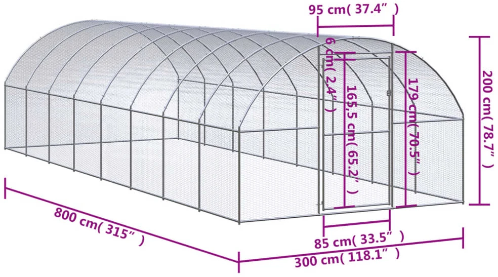 Lauko narvas viščiukams, 3x8x2m, galvanizuotas plienas