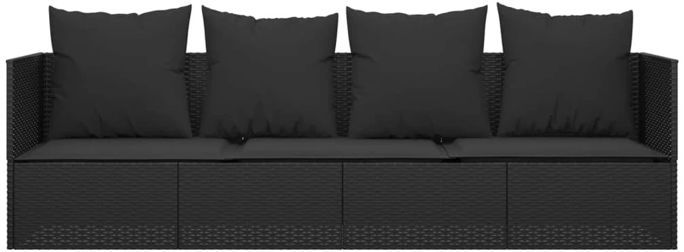 Sofa Lauko poilsio gultas su pagalvėlėmis, juodas, poliratanas