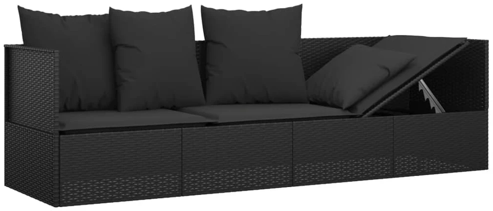 Sofa Lauko poilsio gultas su pagalvėlėmis, juodas, poliratanas