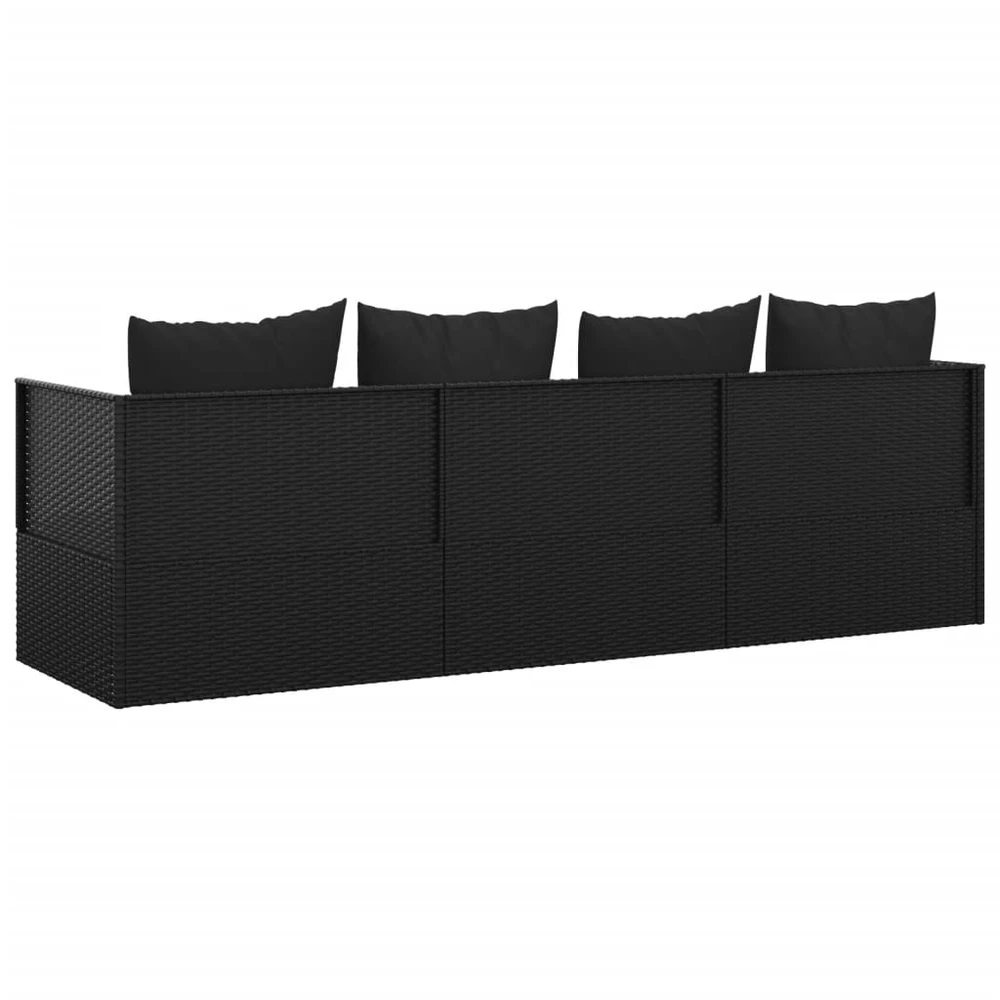 Sofa Lauko poilsio gultas su pagalvėlėmis, juodas, poliratanas