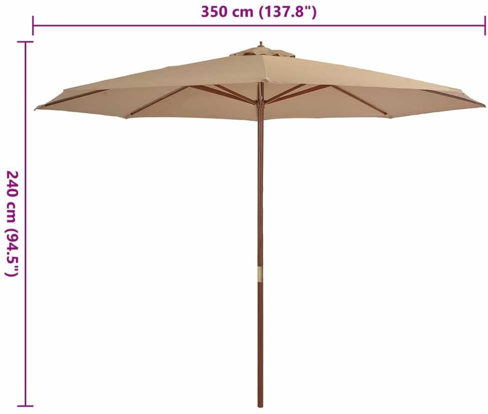 Lauko skėtis su mediniu stulpu, taupe spalvos, 350 cm
