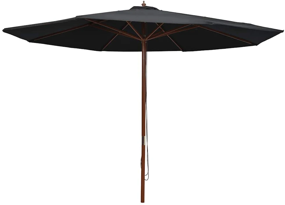 Lauko skėtis nuo saulės su mediniu stulpu, juodas, 350cm