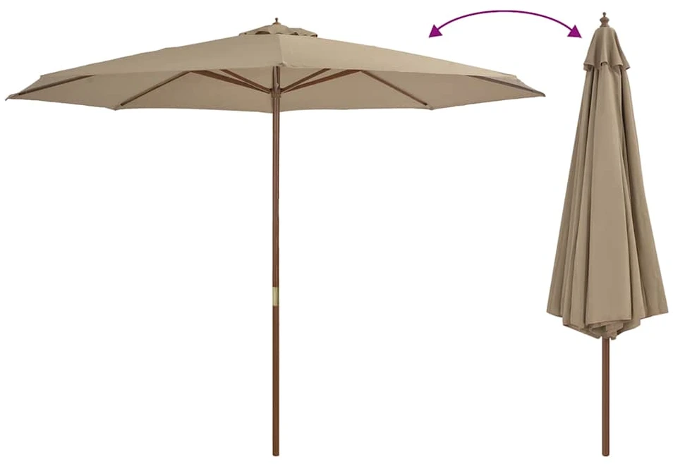 Lauko skėtis nuo saulės su mediniu stulpu, taupe spalvos, 350cm