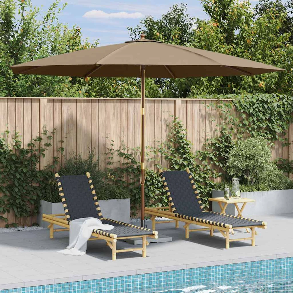 Lauko skėtis nuo saulės su mediniu stulpu, taupe spalvos, 350cm