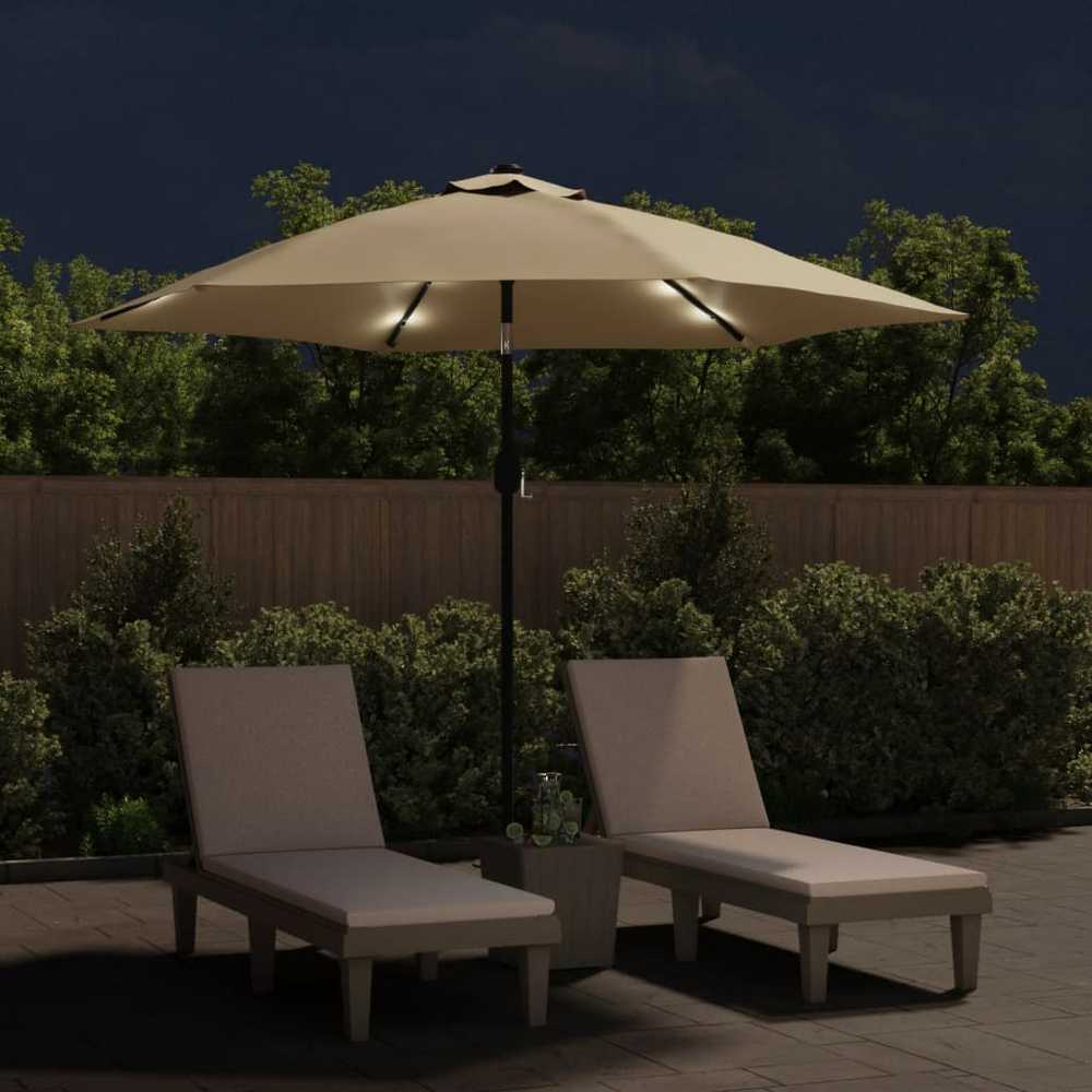 Lauko skėtis su LED ir plieniniu stulpu, taupe, 300cm