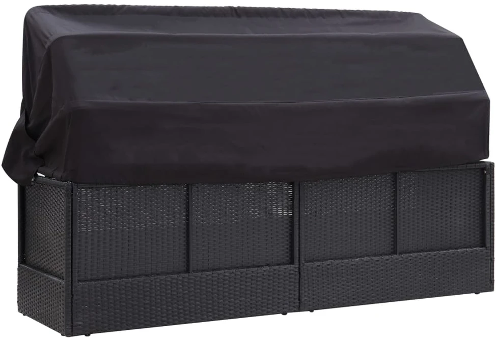 Lauko sofa-lova su stogeliu, juodos spalvos, poliratanas