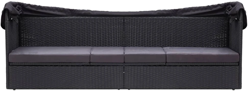 Lauko sofa-lova su stogeliu, juodos spalvos, poliratanas