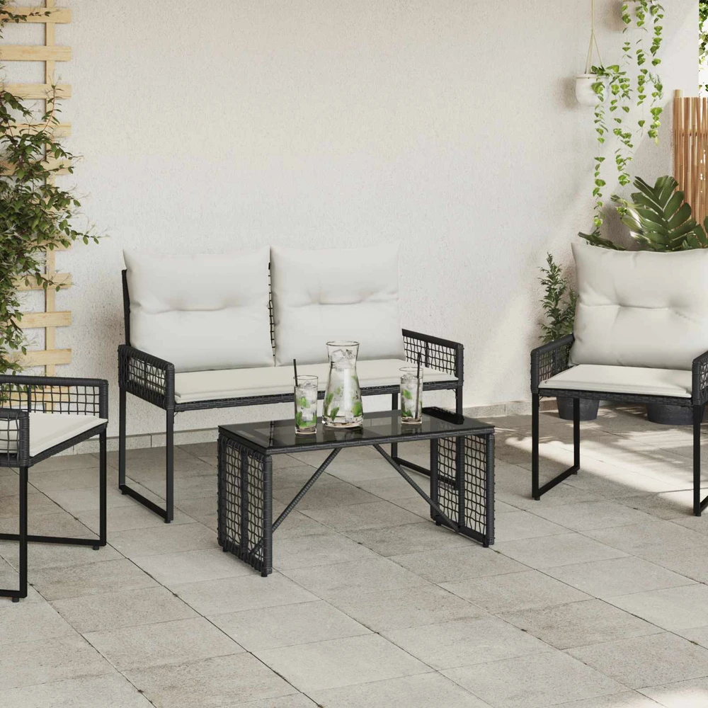 Lauko stalas Juodas 80 x 40 x 40 cm PE Rattan ir Stiklas