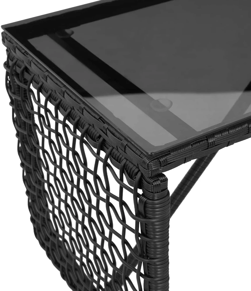 Lauko stalas Juodas 80 x 40 x 40 cm PE Rattan ir Stiklas