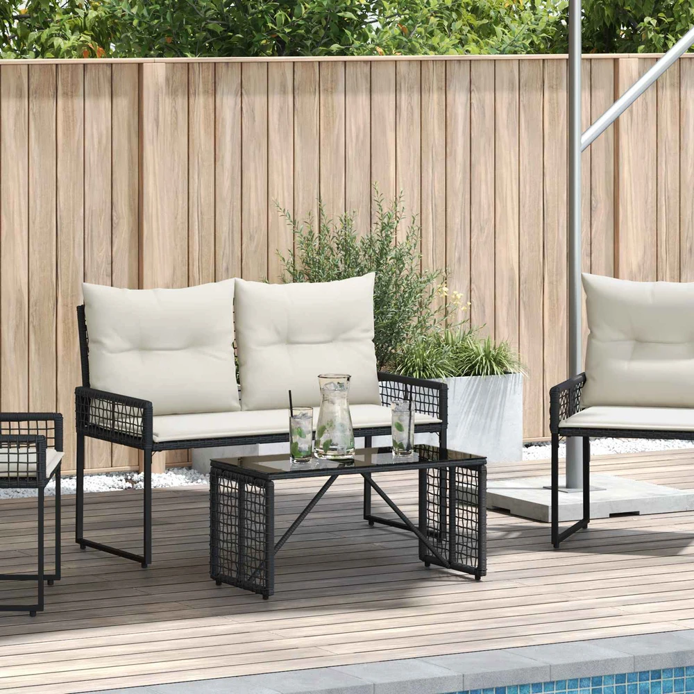 Lauko stalas Juodas 80 x 40 x 40 cm PE Rattan ir Stiklas