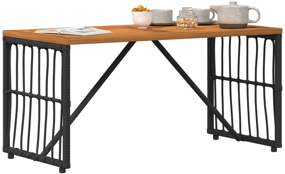 Lauko stalas Juodas 80 x 40 x 40 cm Plienas ir poli ratanas