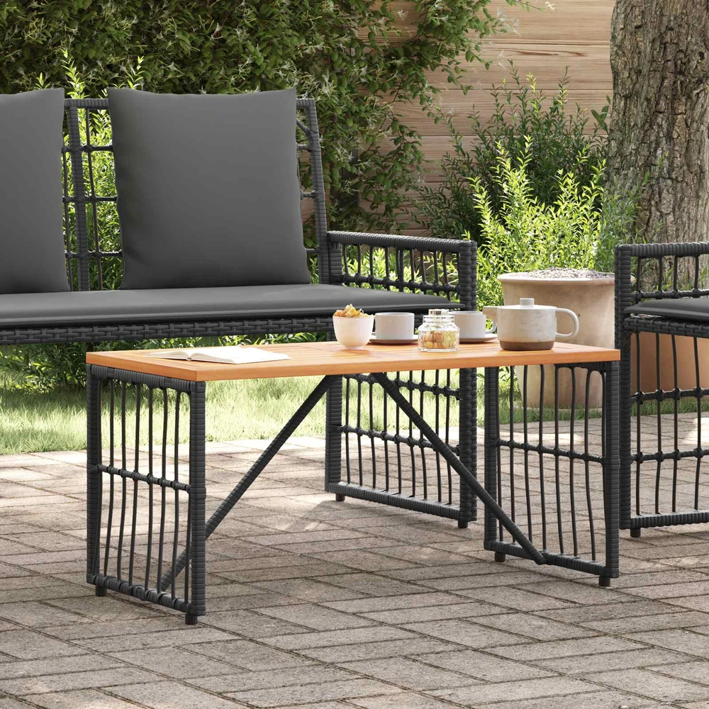 Lauko stalas Juodas 80 x 40 x 40 cm Plienas ir poli ratanas