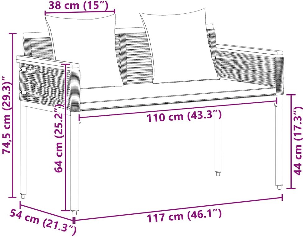 Lauko suolas 2 -Seater 117 x 54 x 74.5 cm poliratanas