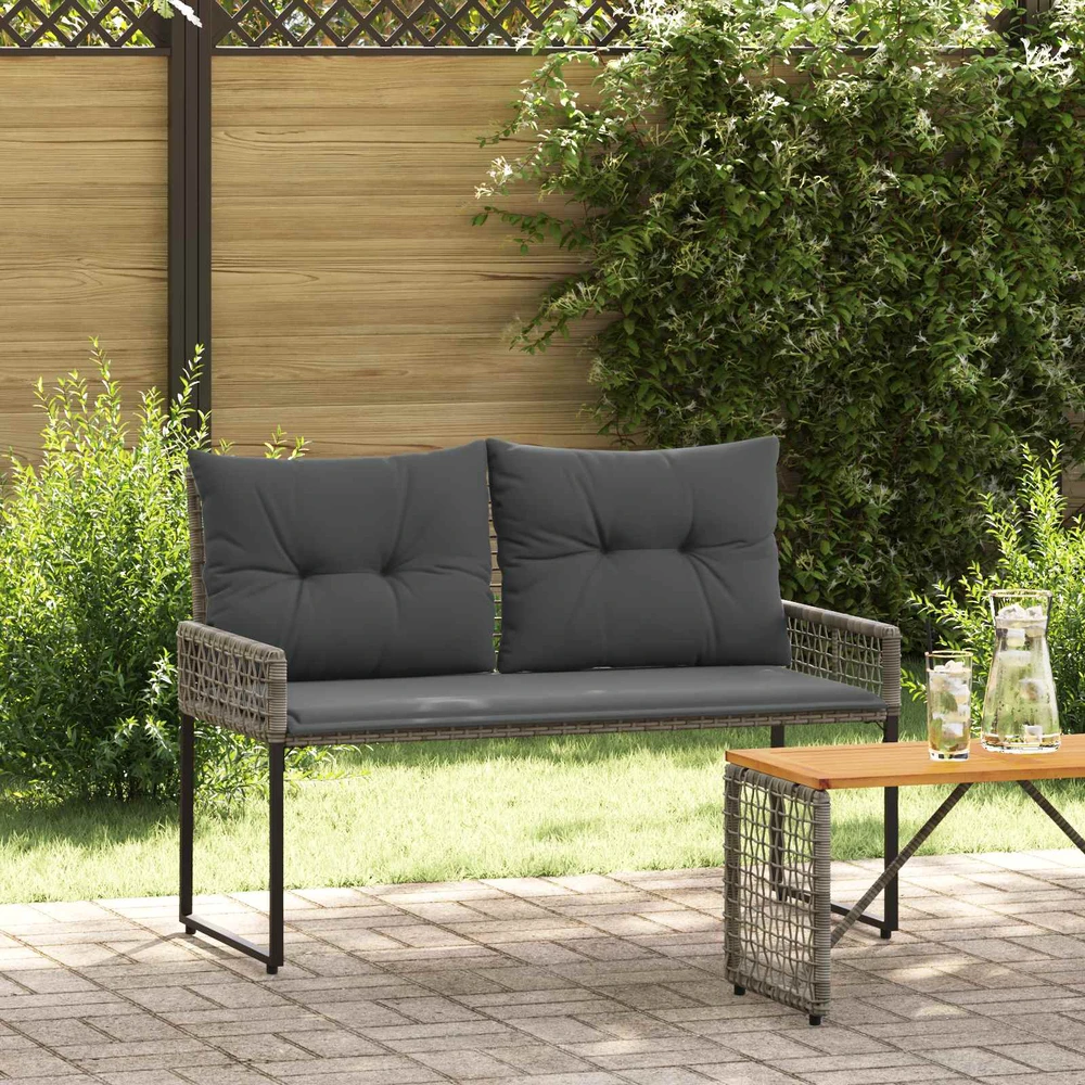 Lauko baldų komplektas Lauko suolas Pilkas 118 x 55 x 82 cm PE rotangas ir audinys