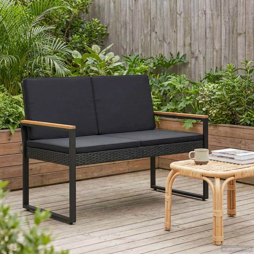 Lauko suolas 2 -Seater 107 x 61 x 80 cm poliratanas Juoda