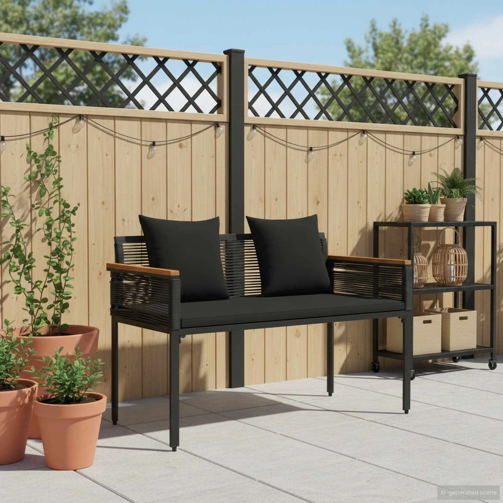 Lauko suolas su pagalve Juoda 117 x 54 x 74.5 cm poliratanas