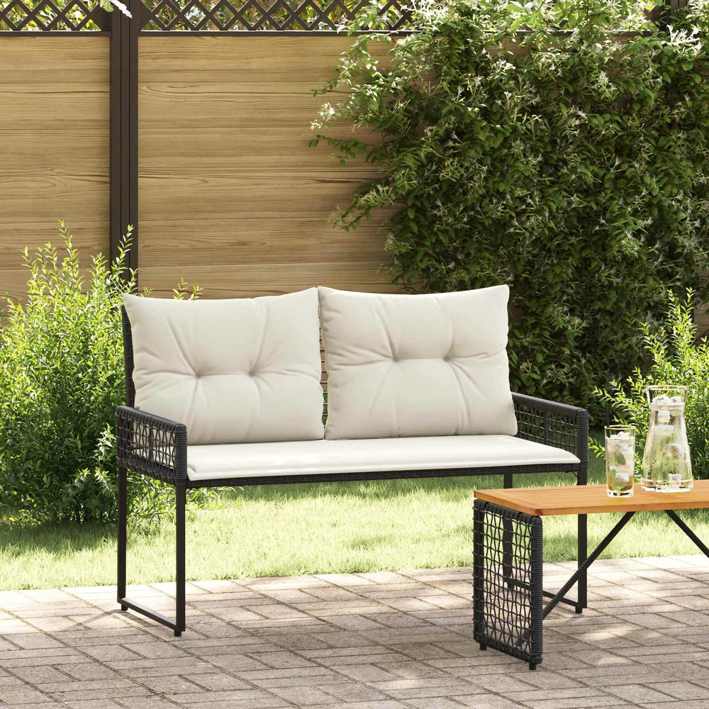 Lauko baldų komplektas Lauko suolas su pagalve Juoda ir kreminė balta 118 x 55 x 82 cm
