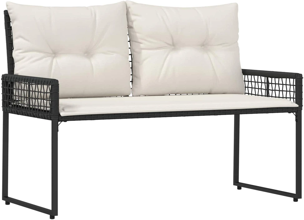 Lauko baldų komplektas Lauko suolas su pagalve Juoda ir kreminė balta 118 x 55 x 82 cm