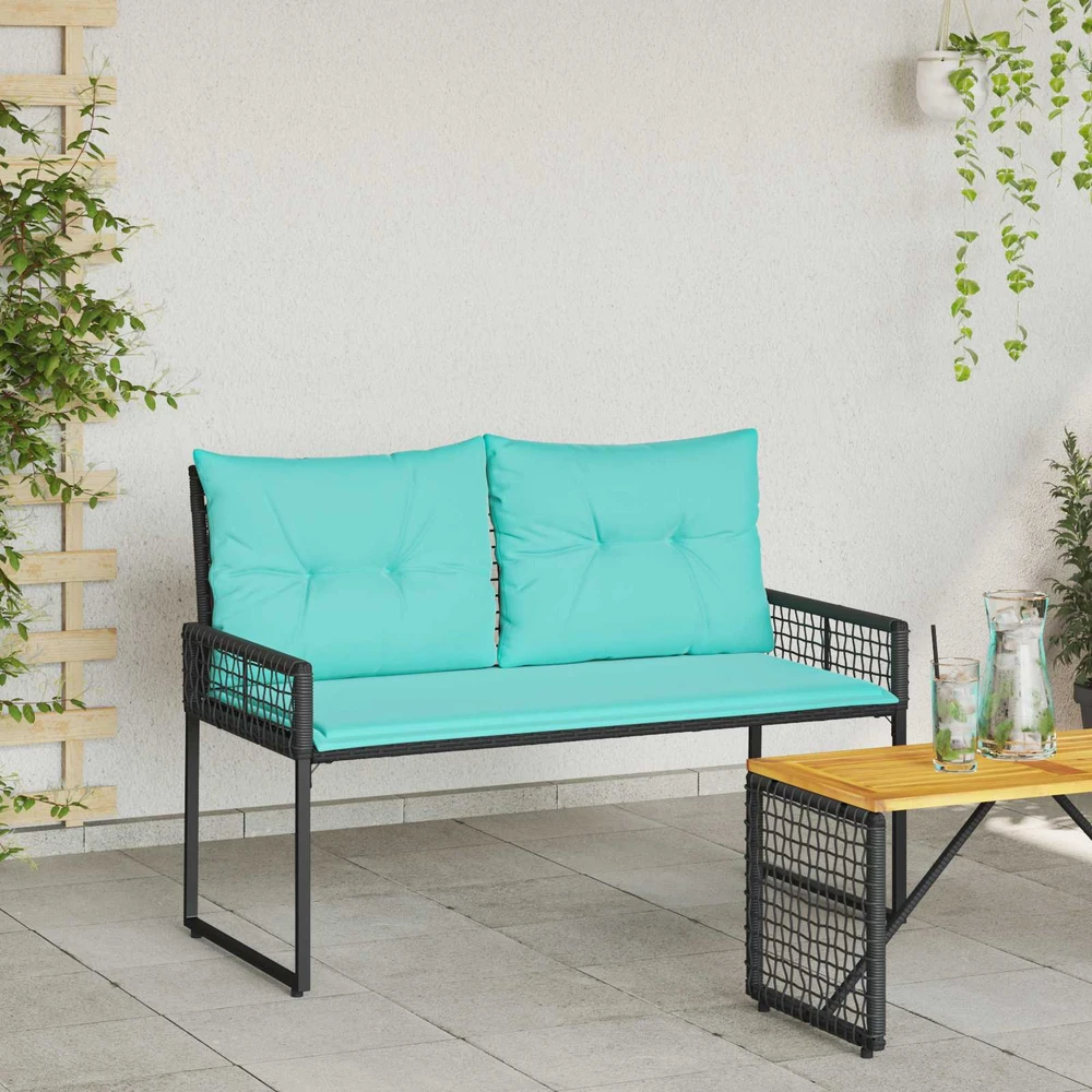 Lauko baldų komplektas Lauko suolas su pagalve Juoda ir turkio 118 x 55 x 82 cm