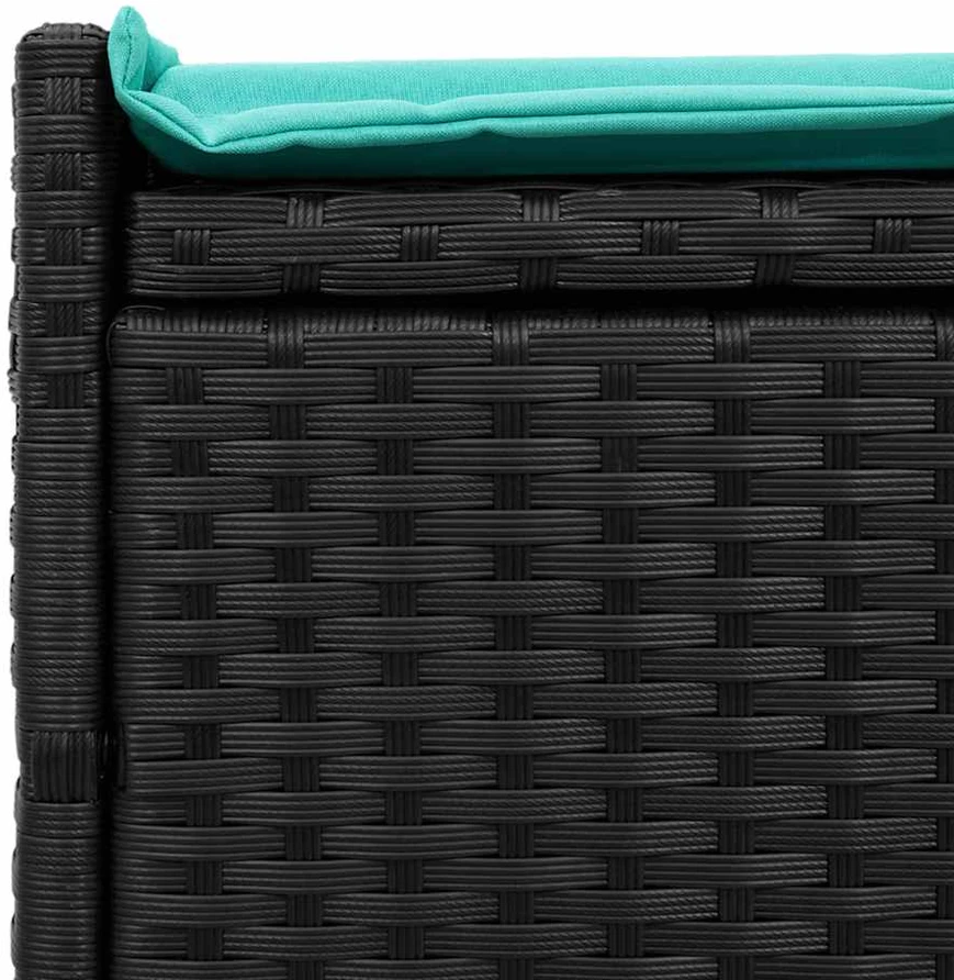 Lauko suoliukas su daiktadėže ir pagalvėle, juodas, 100 cm, poliratanas