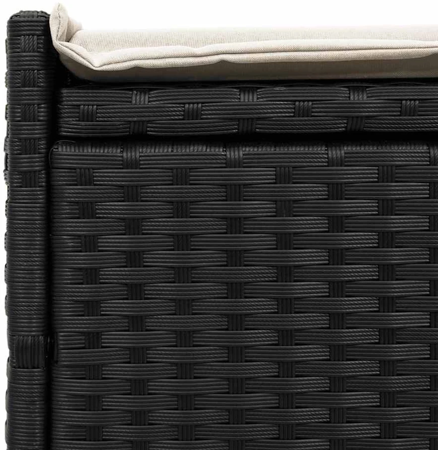 Lauko suoliukas su daiktadėže ir pagalvėle, juodas, 100 cm, poliratanas