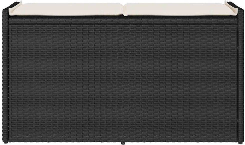 Lauko suoliukas su daiktadėže ir pagalvėle, juodas, 100 cm, poliratanas