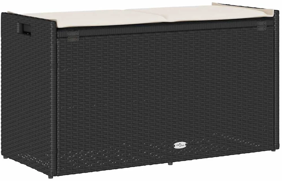 Lauko suoliukas su daiktadėže ir pagalvėle, juodas, 100 cm, poliratanas