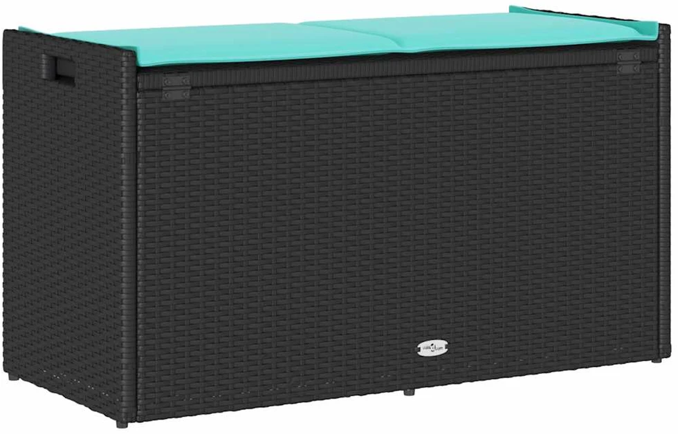 Lauko suoliukas su daiktadėže ir pagalvėle, juodas, 100 cm, poliratanas