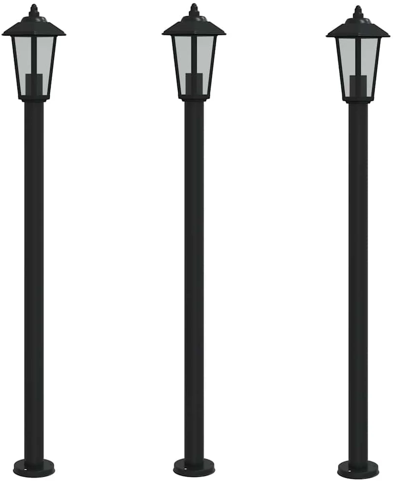 Lauko šviestuvai, 3vnt., juodi, 120cm, nerūdijantis plienas