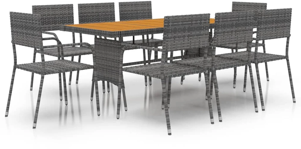 Lauko baldų komplektas Lauko valgomojo baldų komplektas, 9 dalių, pilkas, poliratanas