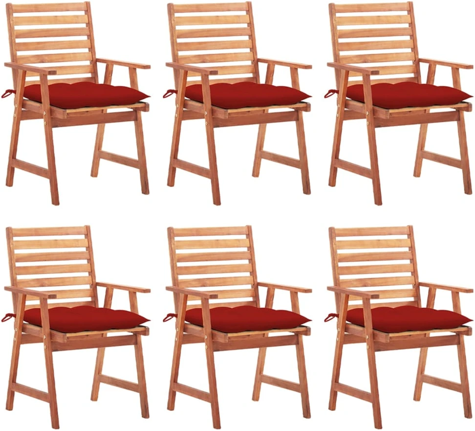 Lauko valgomojo kėdės su pagalvėlėmis, 6vnt., akacija
