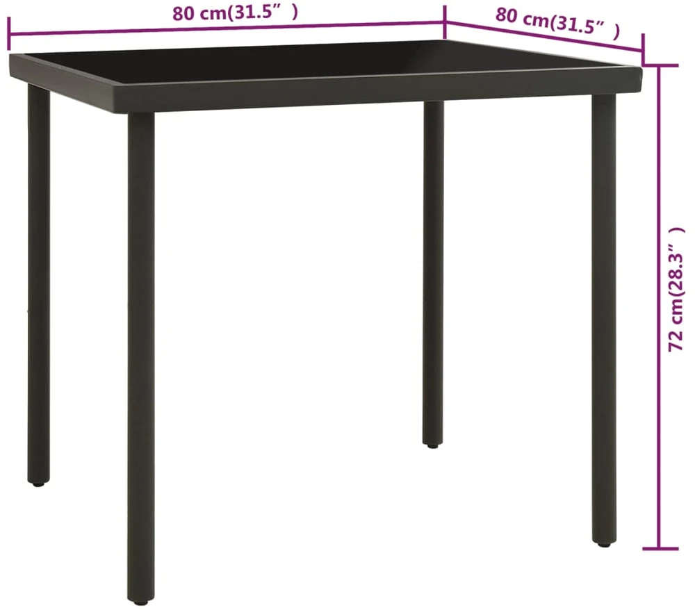 Lauko valgomojo stalas, antracito, 80x80x72cm, stiklas/plienas