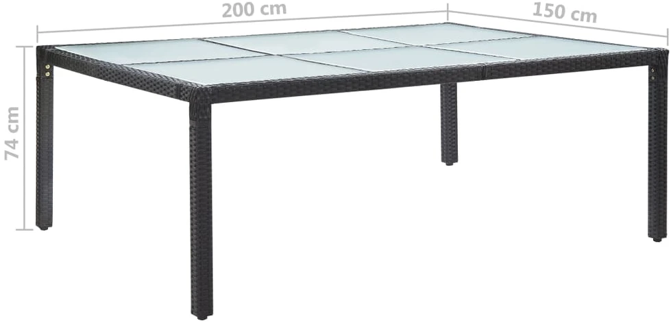 Lauko valgomojo stalas, juodas, 200x150x74cm, poliratanas