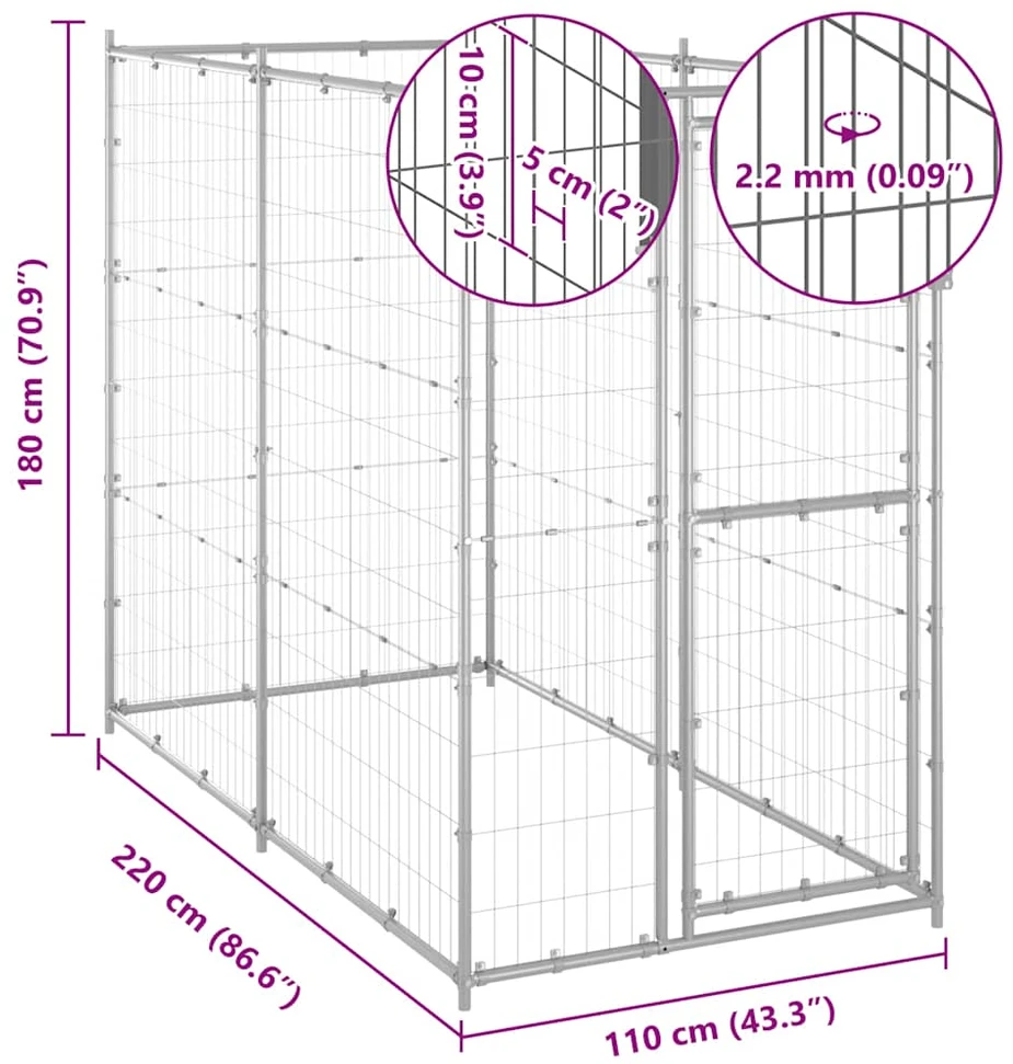 Lauko voljeras šunims, 110x220x180cm, galvanizuotas plienas
