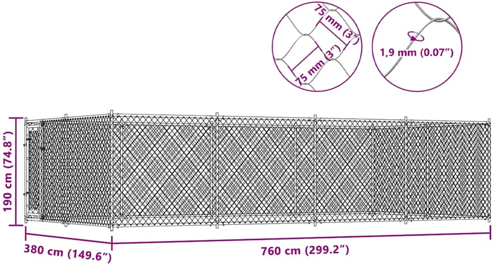 Lauko voljeras šunims, 7,6x3,8x1,9m