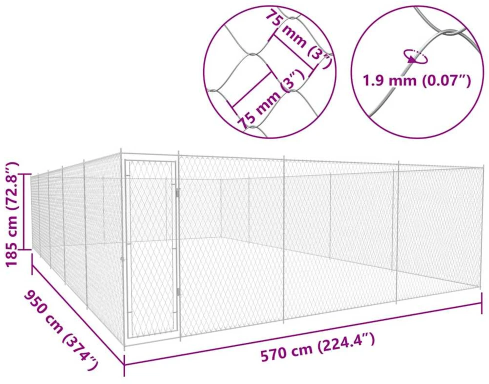 Lauko voljeras šunims, 950x570x185 cm, galvanizuotas plienas