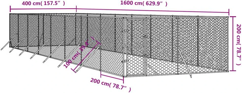 Lauko voljeras šunims, sidabrinis, 4x16x2m, plienas