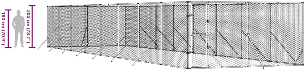 Lauko voljeras šunims, sidabrinis, 4x16x2m, plienas