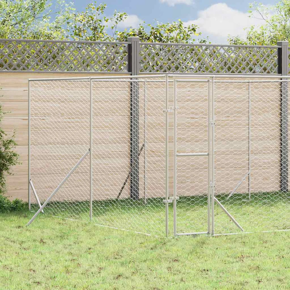 Lauko voljeras šunims, sidabrinis, 4x4x2m, plienas