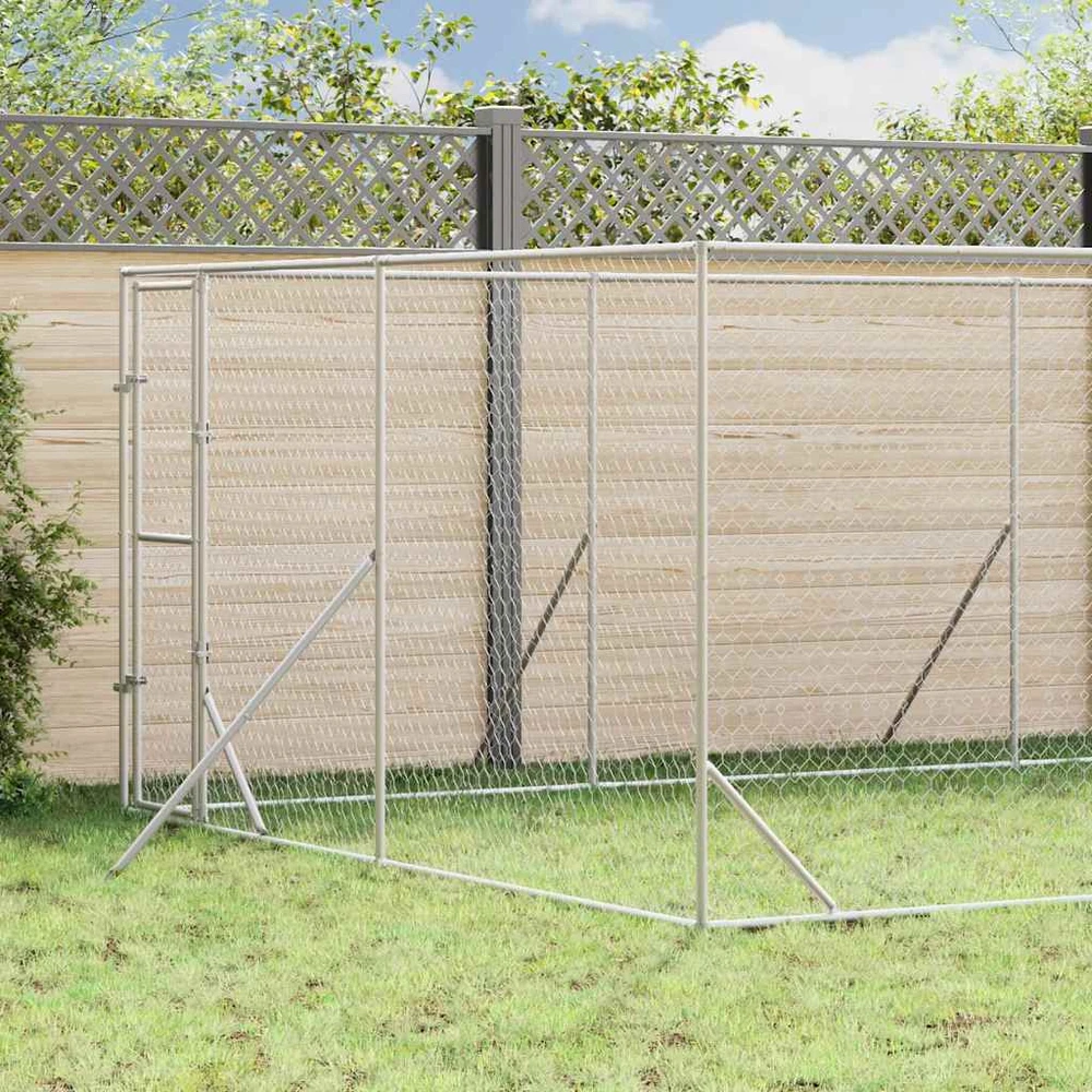 Lauko voljeras šunims, sidabrinis, 4x8x2m, plienas