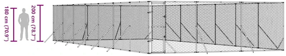 Lauko voljeras šunims, sidabrinis, 6x14x2m, plienas