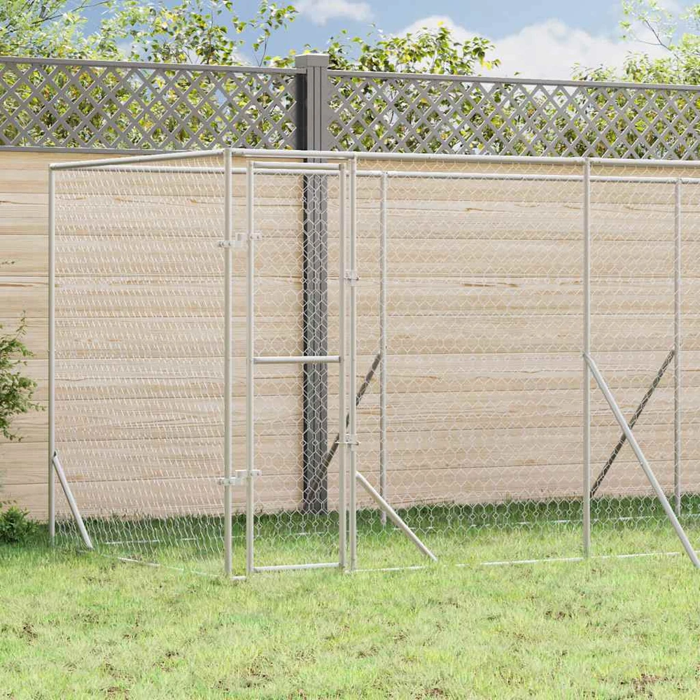 Lauko voljeras šunims, sidabrinis, 6x2x2m, plienas