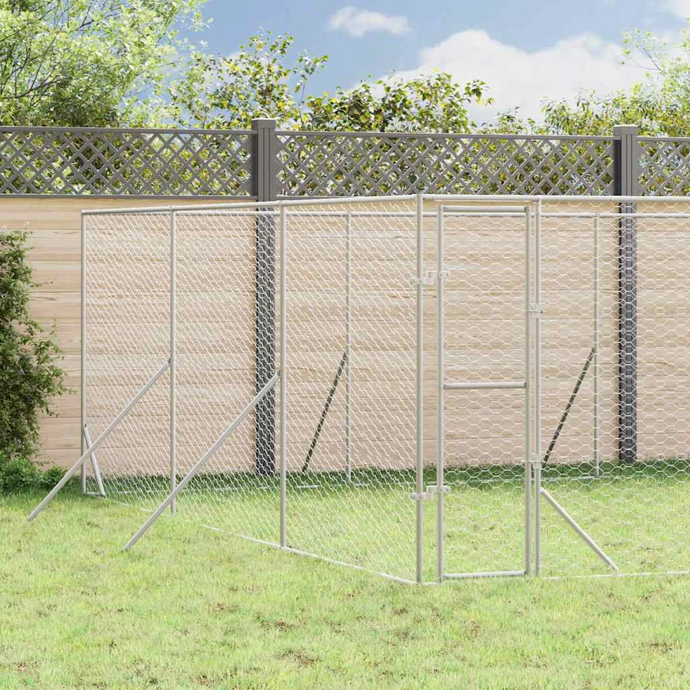 Lauko voljeras šunims, sidabrinis, 6x6x2m, plienas