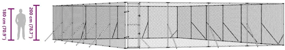 Lauko voljeras šunims, sidabrinis, 8x12x2m, plienas