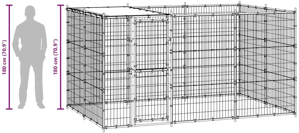 Lauko voljeras šunims su stogu, galvanizuotas plienas, 7,26m²